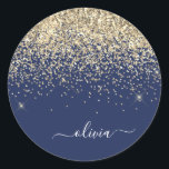 ゴールド ネイビーブルー ガーリー グリッター スパークル モノグラム ネーム ラウンドシール<br><div class="desc">ゴールドとネイビーブルーのスパークルグリッター モノグラムネームとイニシャルパーティー ステッカー アドレス ラベル。 これは、16歳の誕生日、結婚式、ブライズシャワー、結婚記念日、ベビーシャワー、またはバチェロレッテパーティーのギフトとして最適です。</div>