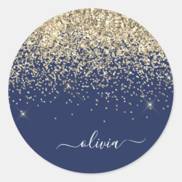 ゴールド ネイビーブルー ガーリー グリッター スパークル モノグラム ネーム ラウンドシール