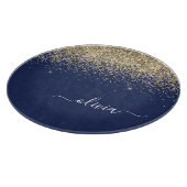 ゴールド ネイビーブルー グリッター スクリプト モノグラム ガーリー ネーム カッティングボード (角)