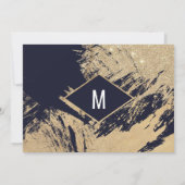 ゴールド ネイビーブルー グリッター ブラシストローク Save the Date 招待状 (裏面)