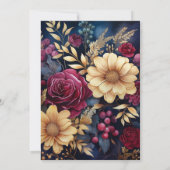 ゴールド、ネイビーブルー、バーガンディの花柄 ウェディング 招待状 (裏面)