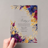 ゴールド、ネイビーブルー、バーガンディーの花嫁衣装の結婚式 アクリル招待状 (インサイチュ (ポータブル))