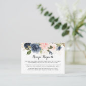 ゴールド ネイビーブルー ピンク フラワーの結婚式 レシピ リクエストカード エンクロージャーカード (スタンド正面)