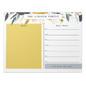 ゴールド&ネイビーブルー フラワーリー ウィークリー カレンダー ノートパッド (正面)