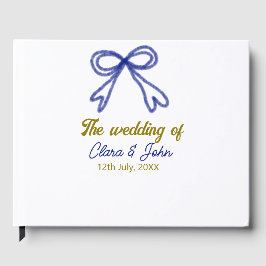 ゴールド ネイビーブルー リボン カップル名 結婚式 ゲストブック