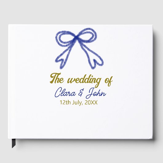 ゴールド ネイビーブルー リボン カップル名 結婚式 ゲストブック (正面)