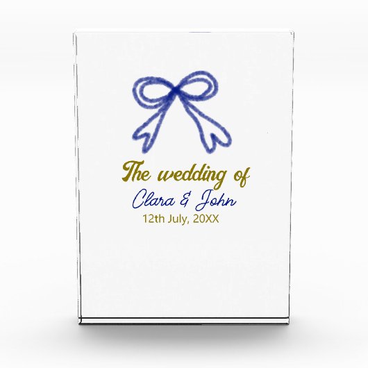 ゴールド ネイビーブルー リボン カップル名 結婚式 フォトブロック (正面)