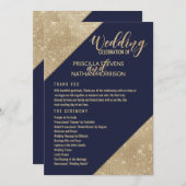 ゴールド ネイビーブルー 偽 グリッター シーケン ウェディングプログラム プログラム (正面/裏面)