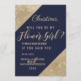 ゴールド ネイビーブルー 偽 グリッター シーケン フラワーガール 招待状