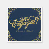 ゴールド ネイビーブルー 婚約パーティー 婚約しました スタンダードカクテルナプキン (正面)