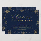ゴールド & ネイビーブルー | 新年のお祝い 社内パーティー 招待状 (正面/裏面)