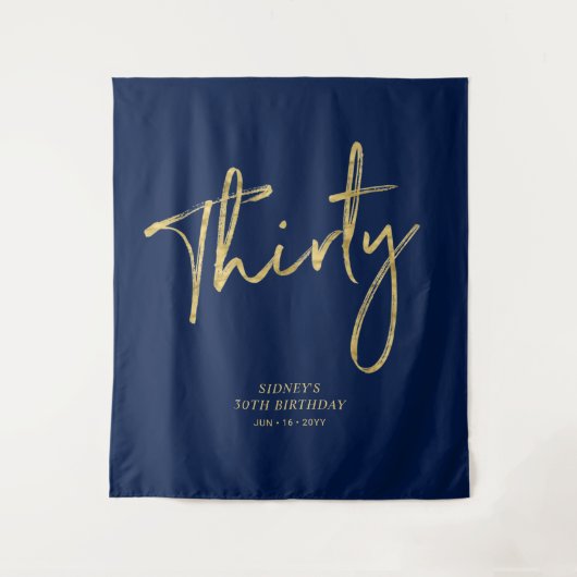 ゴールド＆ネイビーブルー 30歳の誕生日パーティー 背景 タペストリー (正面)
