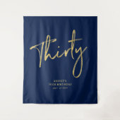 ゴールド&ネイビーブルー 30歳誕生日パーティー 背景 タペストリー (正面)