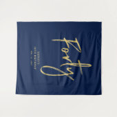 ゴールド＆ネイビーブルー 40歳誕生日パーティー 背景 タペストリー (正面(横))