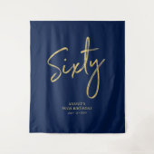 ゴールド&ネイビーブルー 60歳誕生日パーティー 背景 タペストリー (正面)