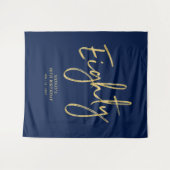 ゴールド&ネイビーブルー 80歳の誕生日パーティー 背景 タペストリー (正面(横))