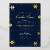 ゴールド＆ネイビー冬の雪のカップル結婚前祝賀会 箔招待状 (正面)