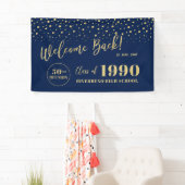 ゴールド＆ネイビー コンフェッティ クラス リユニオン パーティー ウェルカム 横断幕 (インサイチュ)