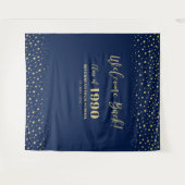 ゴールド＆ネイビー コンフェッティ クラス リユニオン パーティー バックドロップ タペストリー (正面(横))