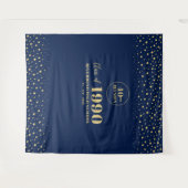 ゴールド＆ネイビー コンフェッティ クラス リユニオン パーティー バックドロップ タペストリー (正面(横))