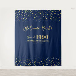 ゴールド＆ネイビー コンフェッティ クラス リユニオン パーティー 背景 タペストリー