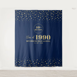 ゴールド＆ネイビー コンフェッティ クラス リユニオン パーティー 背景 タペストリー