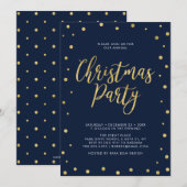 ゴールド＆ネイビー シックなコンフェッティ クリスマス ホリデーパーティー 招待状 (正面/裏面)
