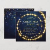 ゴールド ネイビー スパークル ライト クリスマス ホリデー パーティー 招待状 (正面/裏面)