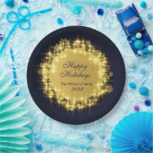 ゴールド ネイビー スパークル ライト ホリデー クリスマス パーティー ペーパープレート (パーティー)