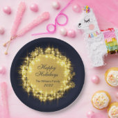 ゴールド ネイビー スパークル ライト ホリデー クリスマス パーティー ペーパープレート (パーティー)