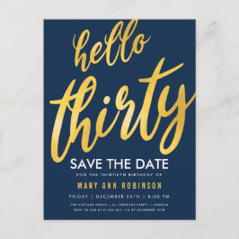 ゴールド ネイビー セーブ デート サーティー 誕生日パーティー ポストカード