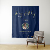 ゴールド＆ネイビー ハッピーバースデー フォトパーティー 背景 タペストリー (インサイチュ)