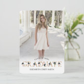 ゴールド ネイビー ブラッシュ フローラル レター 卒業写真 招待状 (スタンド正面)