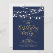 ゴールド & ネイビー | モダンな50歳の誕生日パーティー 招待状 (正面)