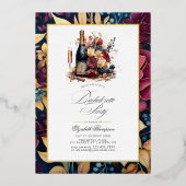 ゴールド ネイビー ワインレッド ワイン ティスティング バチェロレッテ 箔招待状 (正面)