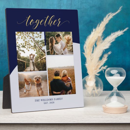 ゴールド&ネイビー | 一緒に 家族 ギフト フォト コラージュ フォトプラーク (側面)