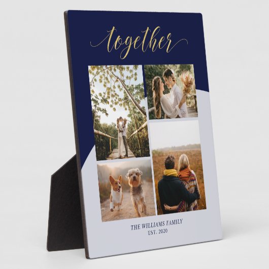 ゴールド＆ネイビー | 家族の特別な瞬間を飾るフォトコラージュ フォトプラーク (側面)