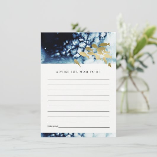 ゴールド ネイビー 水中 海の魚 アドバイス ベビーシャワー エンクロージャーカード (スタンド正面)