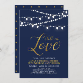 ゴールド & ネイビー | 現代的な50周年結婚記念日 招待状
