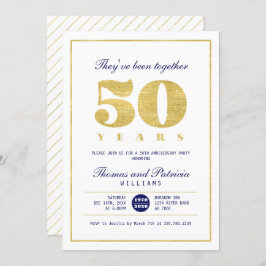 ゴールド＆ネイビー 50周年結婚記念日招待状 招待状