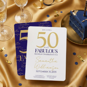 ゴールド ネイビー 50 おしゃれな50歳の誕生日 お誕生日おめでとう 50歳 招待状