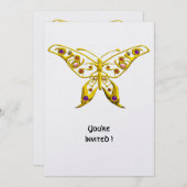 ゴールド ハイパー バタフライ ウィズ ジェムストーンズ ホワイト 招待状 (正面/裏面)
