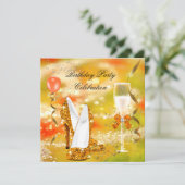 ゴールド ハイヒール グリッター オレンジ バースデーパーティー３ 招待状 (スタンド正面)