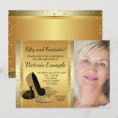 ゴールド ハイヒール シューズ バースデー パーティー 招待状 (正面/裏面)