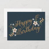 ゴールド ハッピー バースデー ポストカード (正面/裏面)