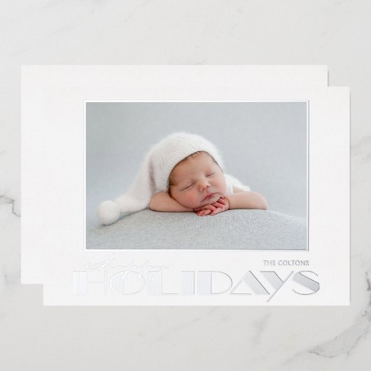 ゴールド ハッピー ホリデー フォト フォイル ホリデー カード (正面/裏面)