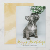 ゴールド ハッピー ホリデー ⎢ フォト ホリデー カード (正面/裏面)