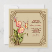 ゴールド バタフライ チューリップ エレガント 60歳の誕生日パーティー 招待状 (裏面)