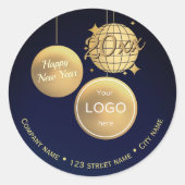 ゴールド・バブル新年ロゴ 返送先ステッカー ラウンドシール (正面)
