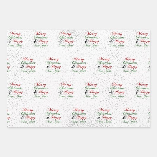 ゴールド |バラ金ゴールド |シルバーグリッターメリークリスマス ラッピングペーパーシート (正面3)